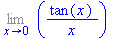 Limit(tan(x)/x, x = 0)